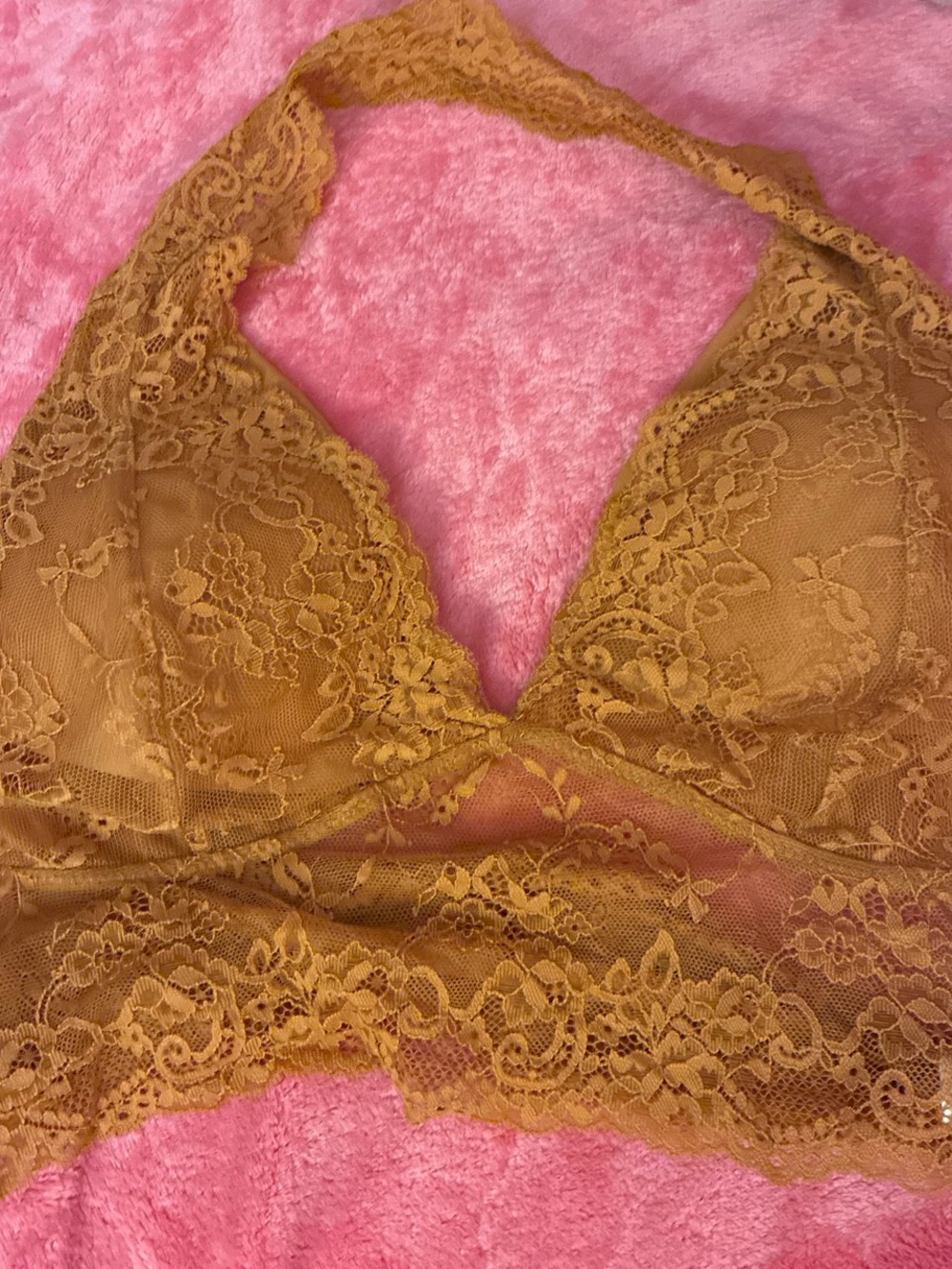 SHEIN Mustard Lace Halter Bralette